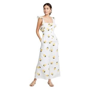Red Carter Allison Lemon Print Linen Blend Jumpsuit Womens S